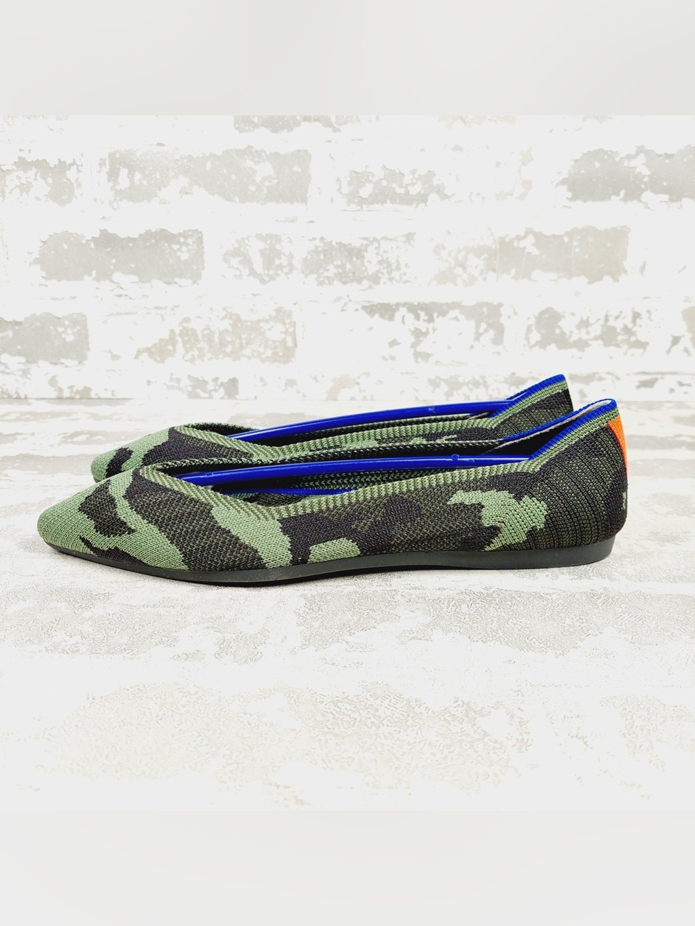 NEW Rothy’s The Point Olive Camo Slip On Ballet Flat Shoes E591